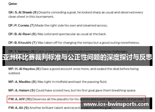 亚洲杯比赛裁判标准与公正性问题的深度探讨与反思