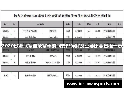 2020欧洲联赛各项赛事时间安排详解及重要比赛日程一览